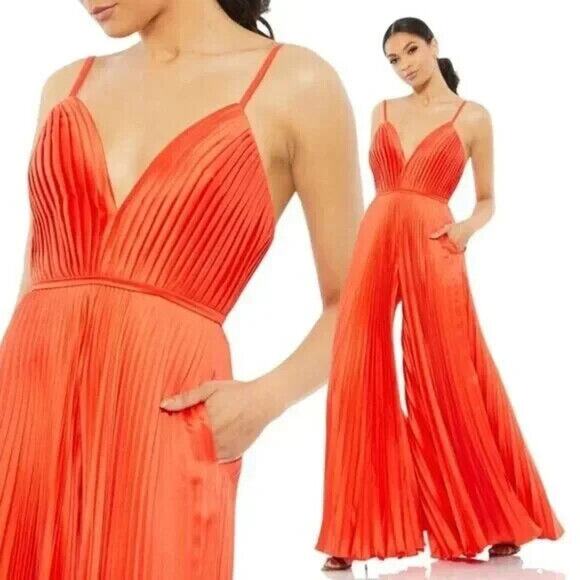 Mac Duggal 26319 Tangerine Pleated‎ Jumpsuit Wide Leg - Picture 1 of 5
